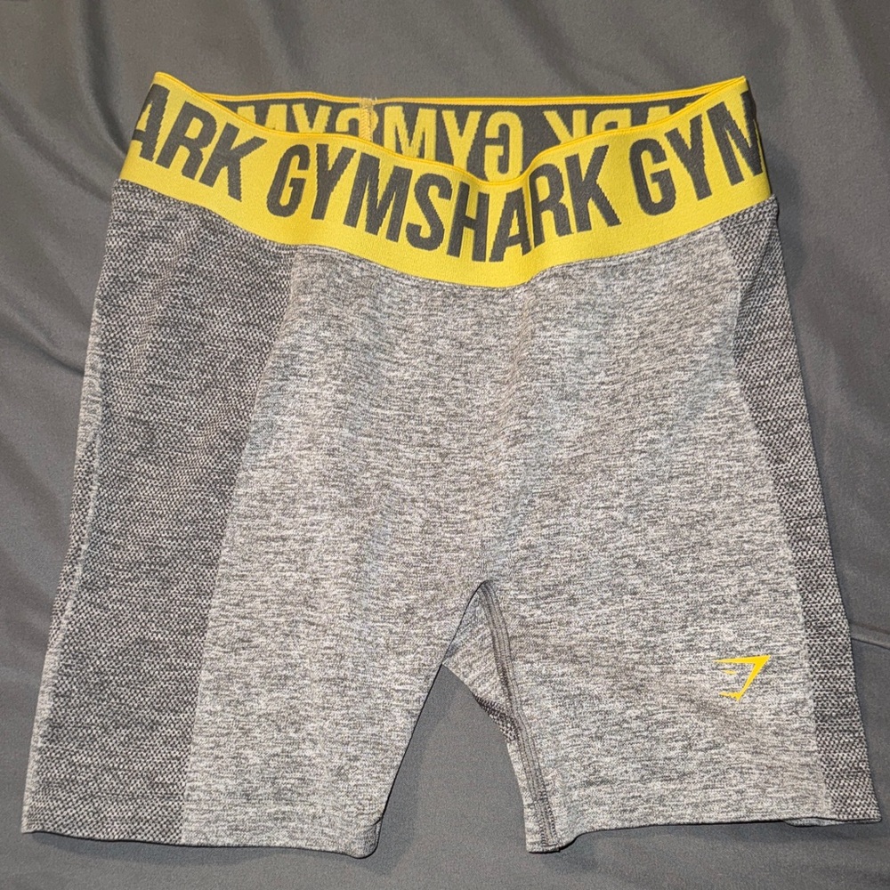 Gymshark Gray Seamless Training Shorts with Yellow Waistband